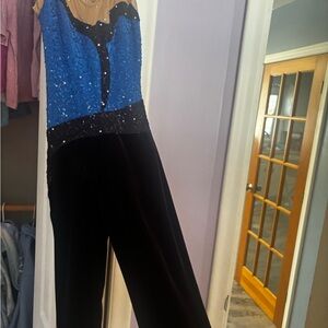 Elegant Kids Blue and Black Figure Skating Jumpsuit